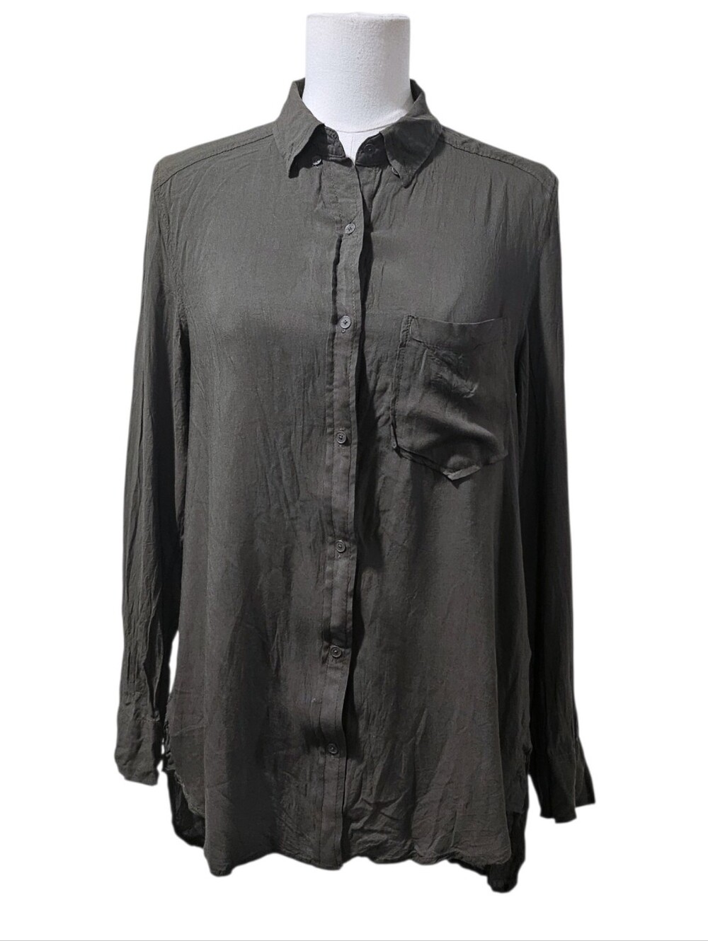 Wilfred Free Lightweight Oversized Button Front Shirt In Dark Olive Size XS
